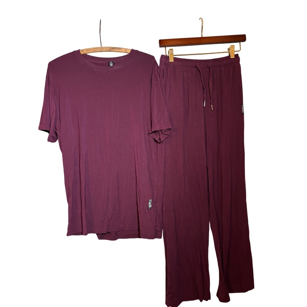 Comfrt Womens M Pajama Set Plum Purple Rayon Spandex Lounge Tee & Pants Leisure
